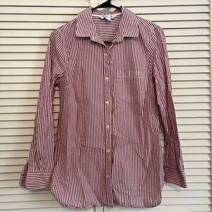 Old Navy Burgundy and white striped button-up shirt